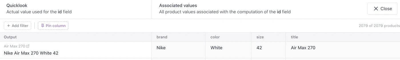 Quicklook showing the generated title output
