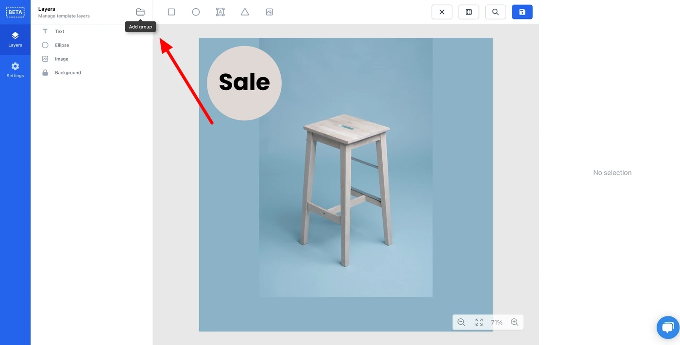 Position of group button in the editor